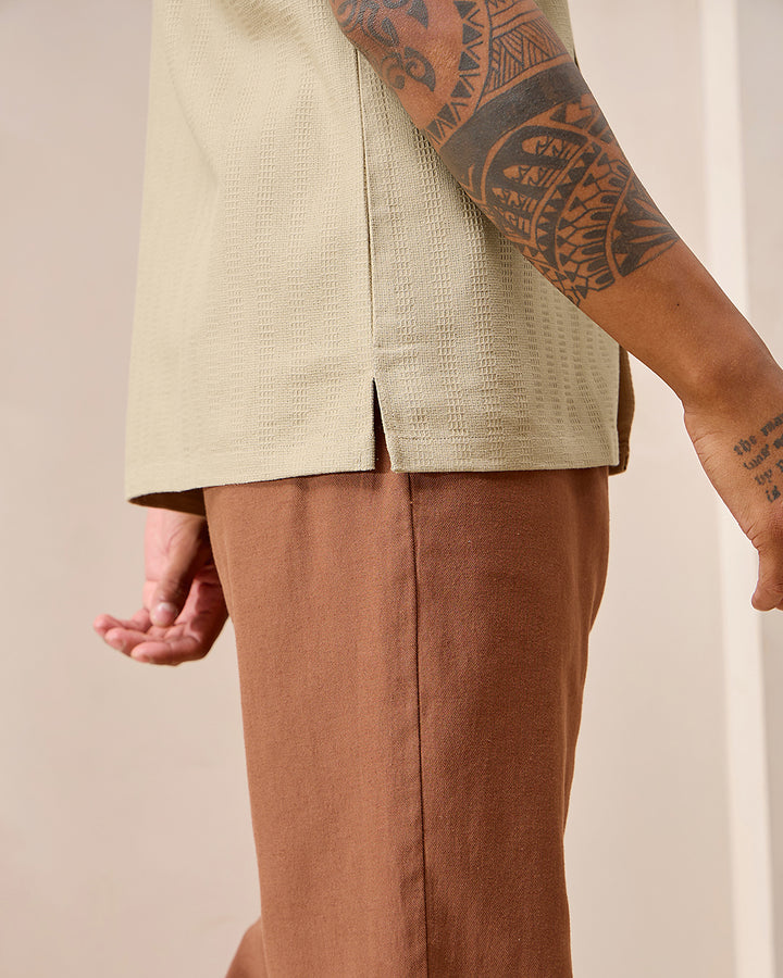 Beige Textured - Cuban Collar Shirt