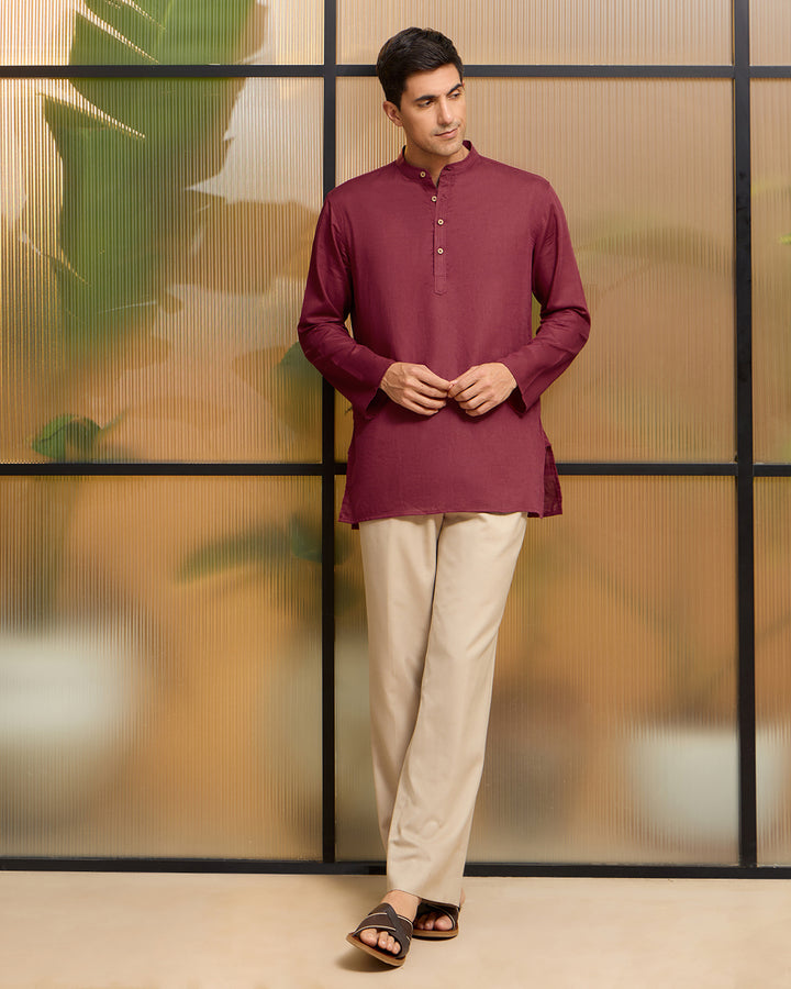 Crimson Linen Kurta