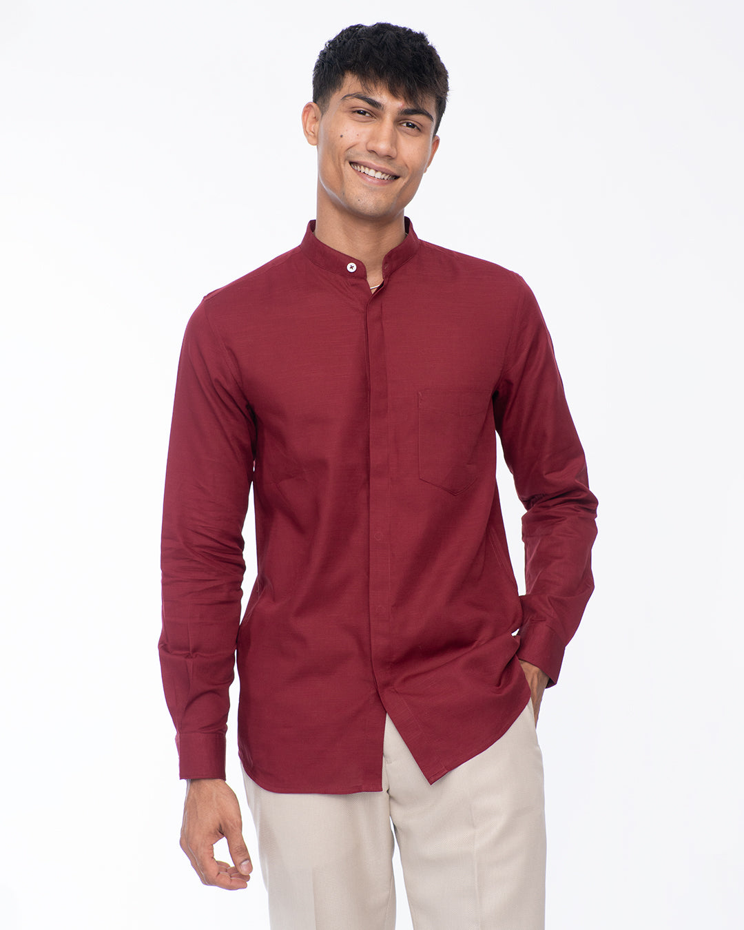 Lightweight breathable Mandarin Red Collar Shirt for men, casual shirt