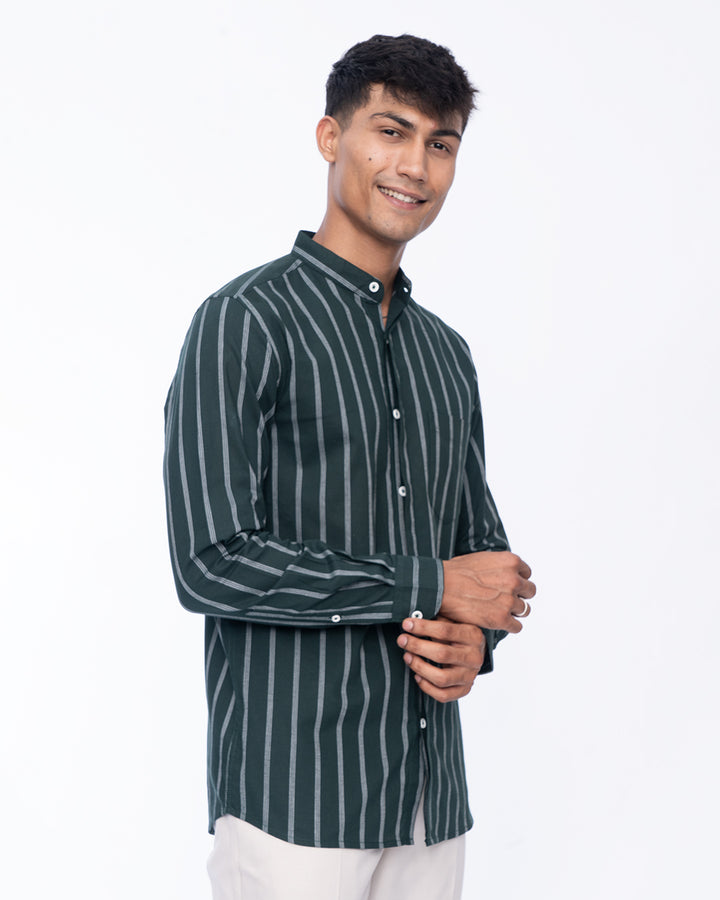Lightweight breathable Mandarin green Collar Shirt for men, casual shirt