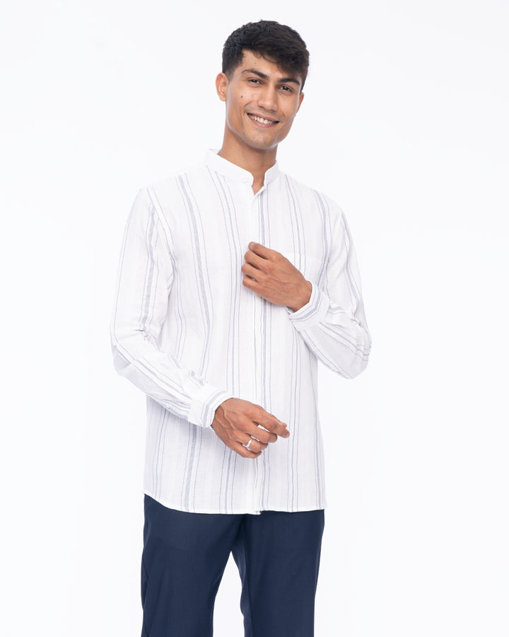 Lightweight breathable Mandarin white Collar Shirt for men