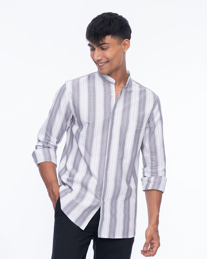 Lightweight breathable Mandarin White striped Collar Shirt for men, casual shirt