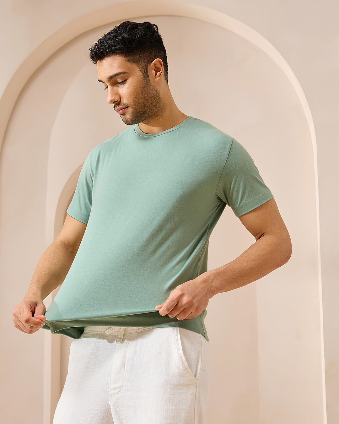 Wellbi Bamboo T-Shirt for Men in a crew neck style, perfect for gym, running, and hiking with breathable, soft bamboo fabric.