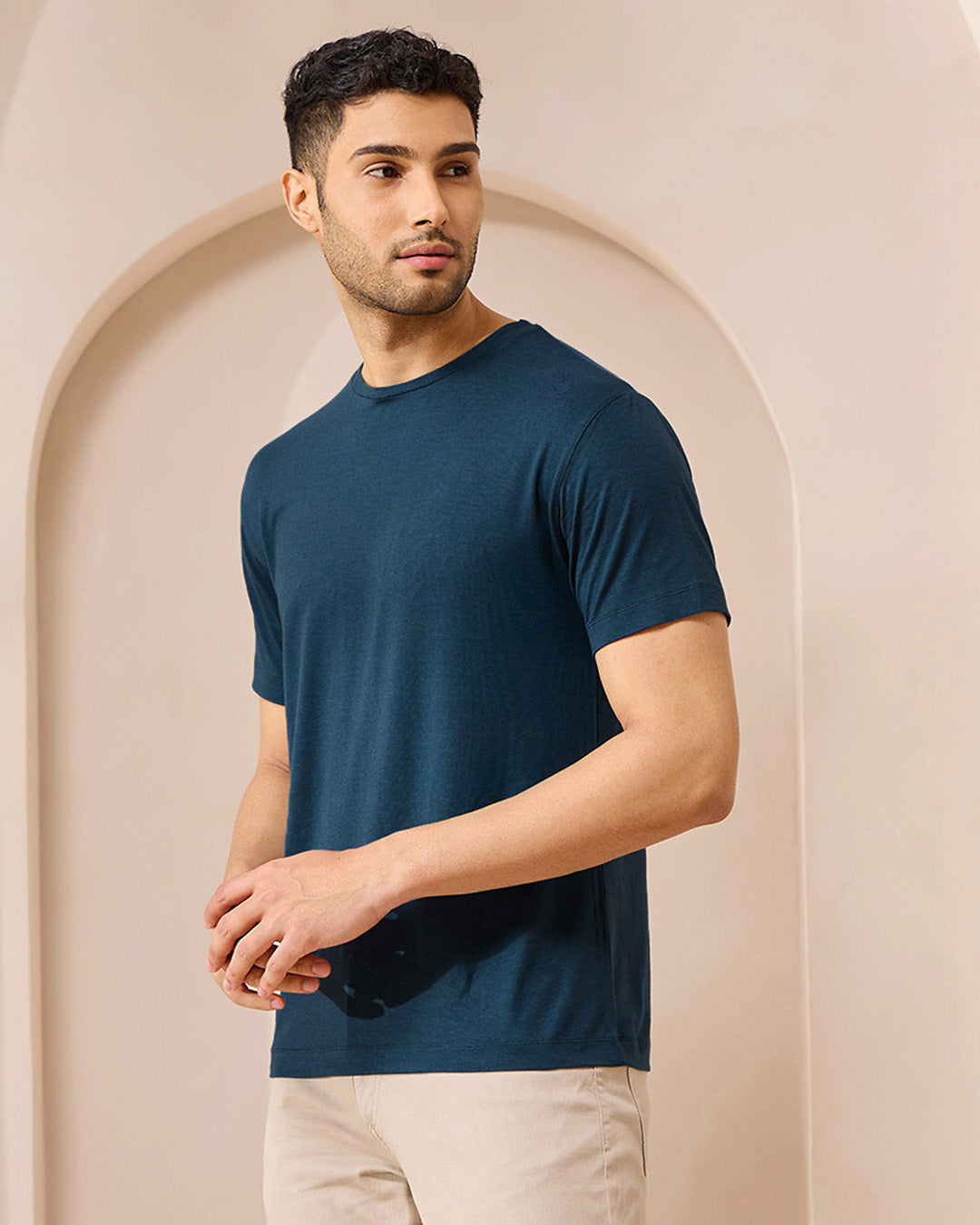 Wellbi Bamboo T-Shirt for Men, crafted from eco-friendly bamboo fabric for a soft, breathable fit during workouts or casual days.