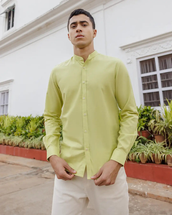 Celadon - Mandarin Collar Full Sleeve Shirt Shirts Wellbi 
