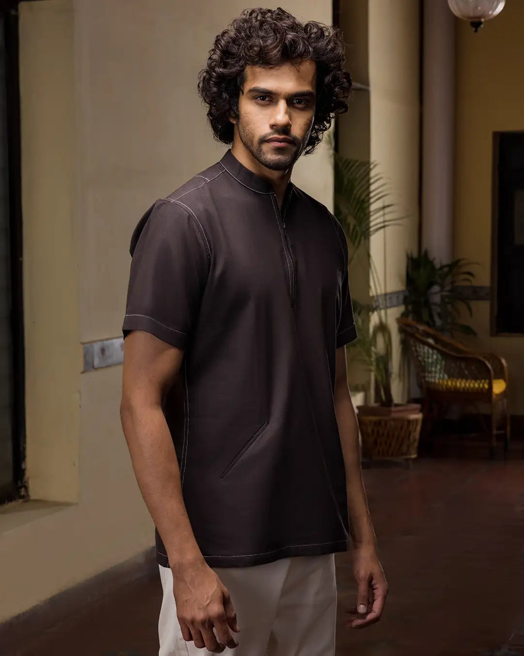 Modern stylish black zipper front shirt for men, Stylish and functional zipper front shirt for men, combining modern design with comfort